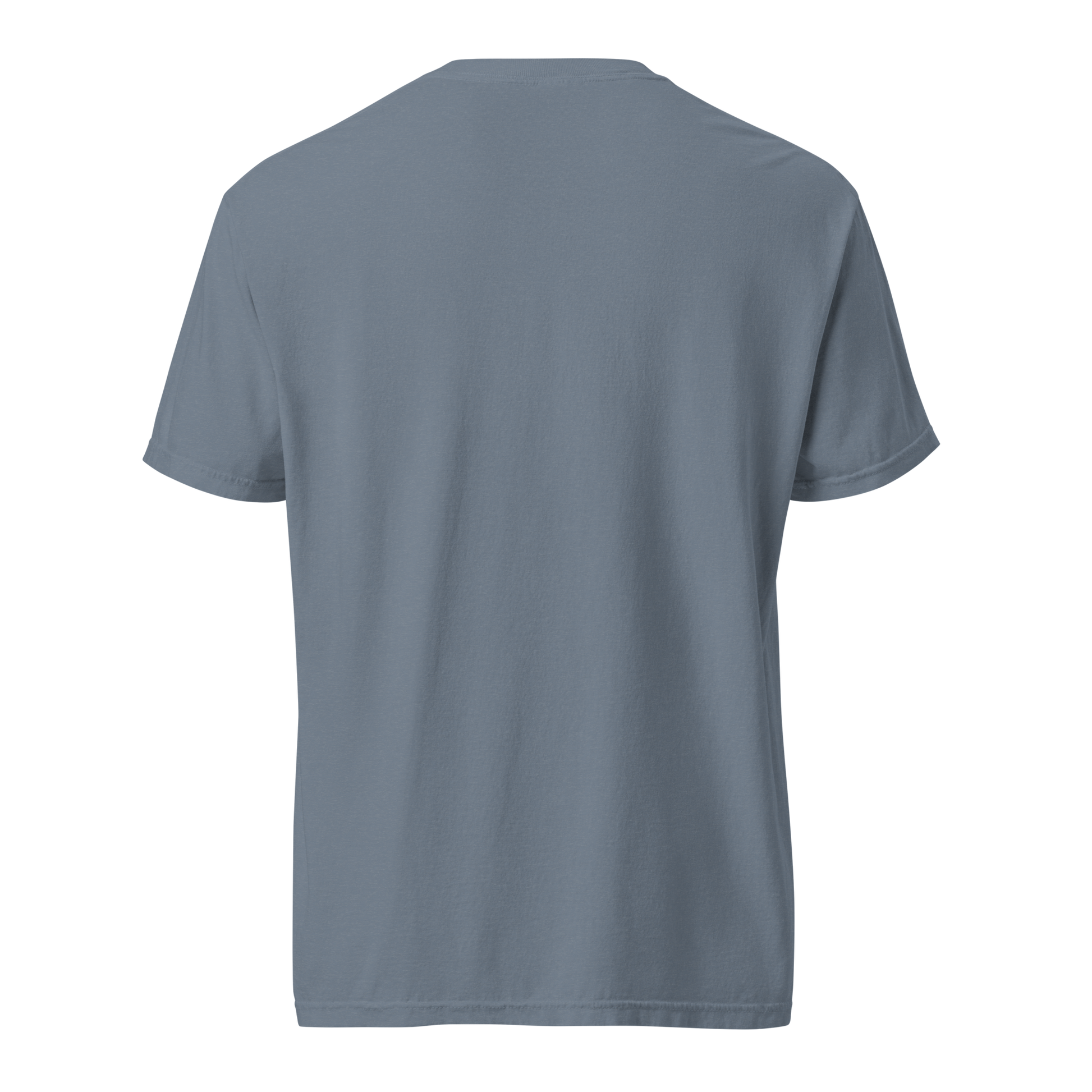 Hunger, Drive & Discipline unisex heavyweight t-shirt in blue jean, back view